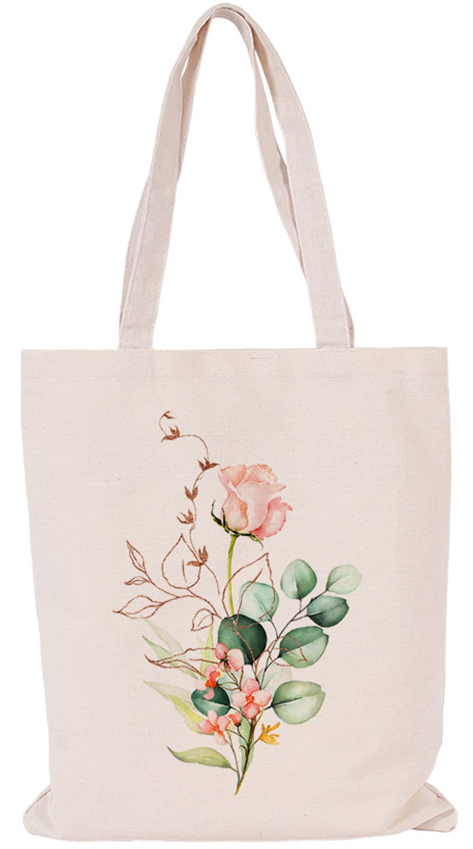 XINGNIAO Canvas Floral Botanical Tote Bag for Women Teacher, Reusable Grocery Bags, Cute Cat Tote Bags Aesthetic for Shopping