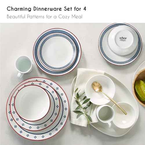 12-Piece Stoneware Dinnerware Set for 4, Geometric Vintage Plates & Bowls - image 2