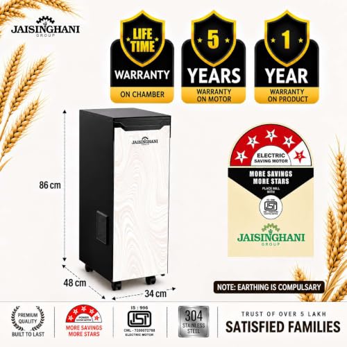 Image of JAISINGHANI GROUP Premium Flour Mill for Home | 8-12 Kg /Hr Output Capacity | 1HP BLDC Motor & HPDC Grinding Chamber | Moisture-Resistant Double Plywood Cabinet