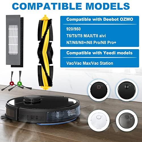 Replacement Parts for Deebot Ozmo 920/950/T8/T8 AIVI/T8 Max/T5/N7/N8 Pro/N8+/N8 Pro Plus/T9+/Yeedi Vac 2 Pro Main Brush Side Brushes Deebot Filter Kit LUXRILIX