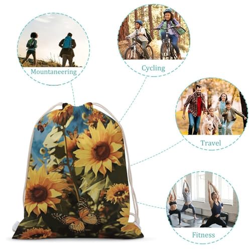 Sunflowers And Butterflies Drawstring Backpack Gym Bag Lightweight Sackpack Gift for Hiking Travel Beach Shopping3