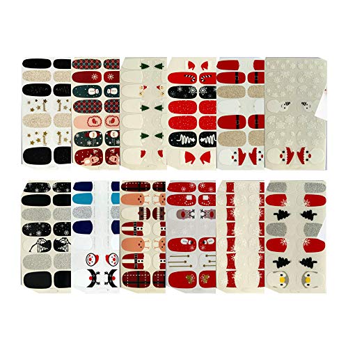 NAIL ANGEL 12pcs Nail Art Full-Cover Sticker Nail Art Wrap Christmas Series Full Cover Sticker Nail Strips for Women 3002