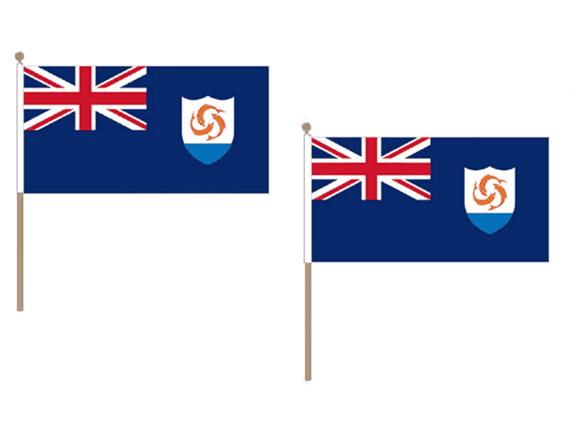 Drapeau Anguilla 45x30cm avec hampe en bois pour pavoisement extérieur - Lot de 10