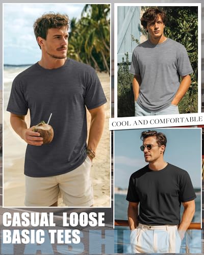 Image of Neer 3 Pack Big and Tall T-Shirts for Men L-7xl Tops | Large Casual Stretch Workout Tees, Short Sleeve Crewneck Oversized Shirts, Classic Summer Outfits, Comfy Basic Loose Clothes