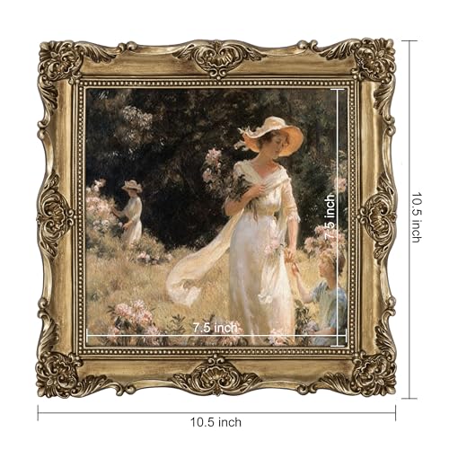 Image of eletecpro 8x8 Vintage Picture Frame with Real Glass Cover, Ornate Antique Photo Frame, Display 8x8 Picture for Tabletop or Wall Hanging, Gold Home Decor for Gallery Art