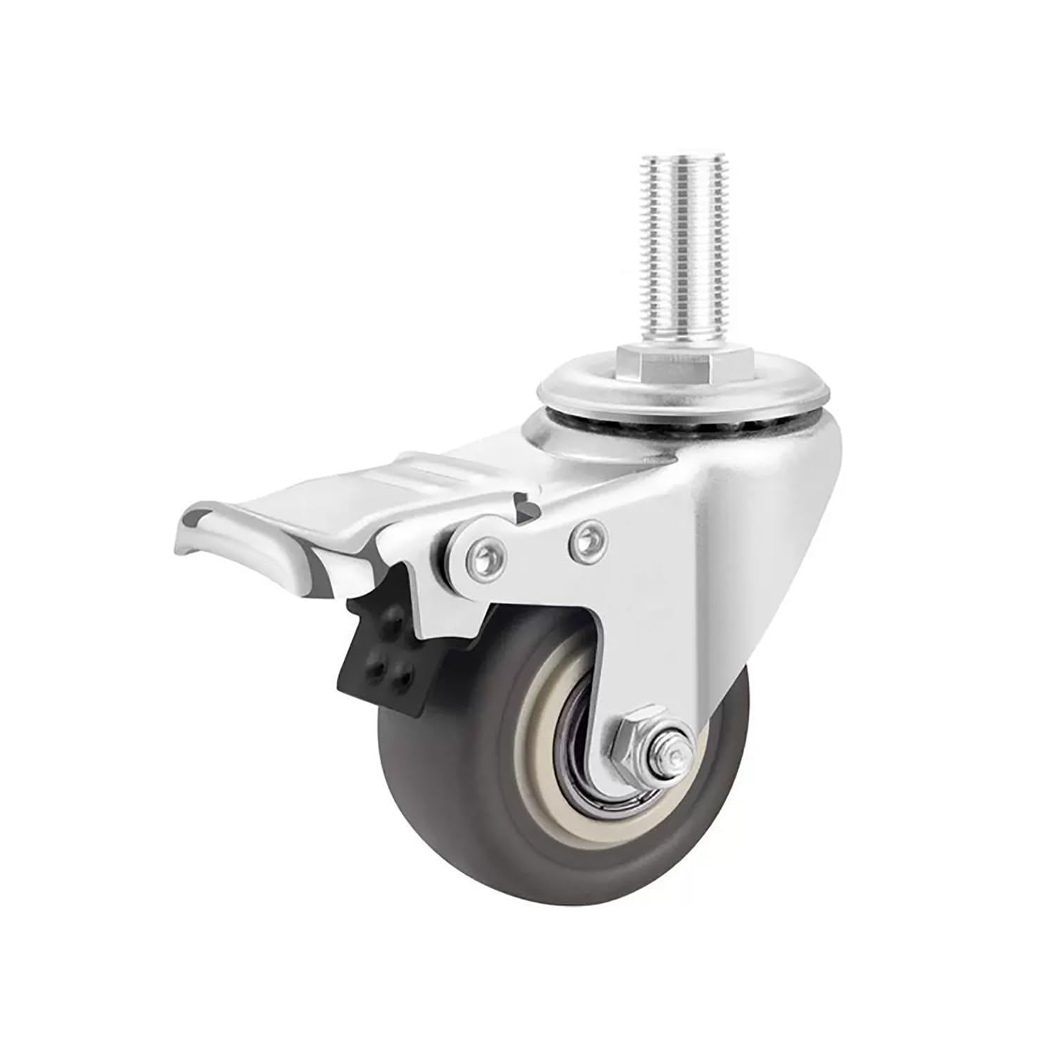 75mm roulettes Pivotantes à Tige Filetée M16*30mm Lot de 4 avec Frein, Capacité de Charge 300kg, roulettes en Caoutchouc Silencieuses for Meubles(2swivel+2with Brake,75mm)