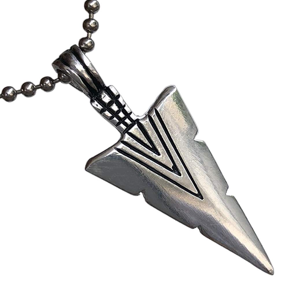 Tribal Surfer Native American Indian Maori Hawaiian Polynesian African Jungle Jewelry Arrowhead Arrow Spear head Pewter Men's Pendant Necklace Charm Protection Amulet for boys men w Silver Ball Chain