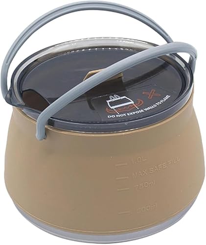 Nozuma アウトドアポータブルケトル 食品グレードシリコン折りたたみ式 ティーケトル・コーヒーポット両用 火傷防止ハンドル付き コンパクト折りたたみキャンプクッキングポット (濃い緑色) 耐熱・軽量・収納便利