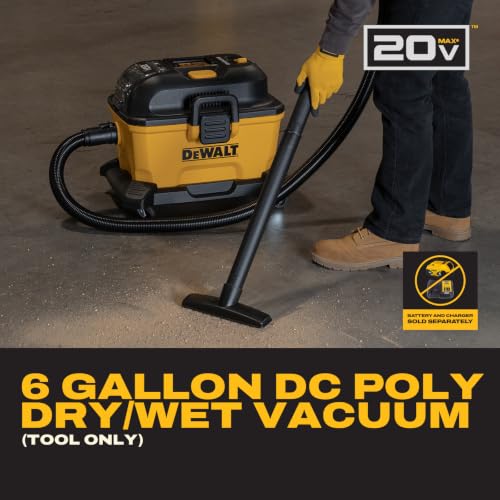 Image of DEWALT 20V MAX Cordless Wet Dry Shop Vac 6 Gallon, Portable Vacuum Cleaner with Powerful Suction, Blower Function, On-Board Storage, Jobsite & Garage Vacuum, Tool Only, DXCVXA06B