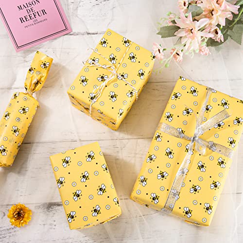 Whaline 100 Sheet Bee Tissue Paper Honeybee Summer Daisy Flower Pattern Gift Wrapping Tissue 13.8 X 19.7 Inch Summertime Light Yellow Tissue Paper For Birthday Baby Shower Party Craft Gift Packing #TOP2