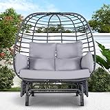 Outdoor Double Egg Chair Patio Chairs - 500lbs Capacity for 2 Person, Oversized Wicker Rocking Glider Chair with Steel Stand, Hand-Woven Lounge Chair Nest Loveseat for Indoor, Porch, Backyard, Balcony