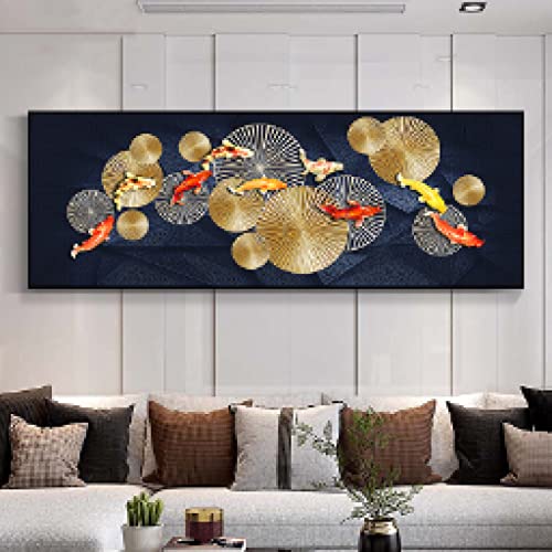 Tableau carpes koi feng shui décoration murale salon 60x180cm