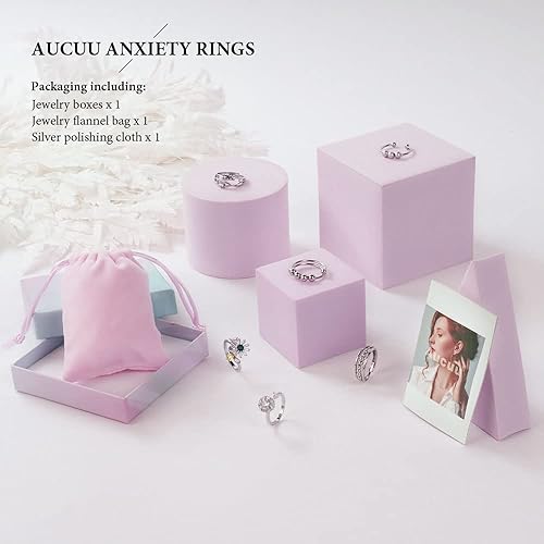 Miniatura 5 de Aucuu 6PCS Anillos Fidget Anti Ansiedad para Mujeres, Anillo Abierto Ajustable, Anillos de Diamantes de Circonita Cúbica CZ, Anillos de Cuentas