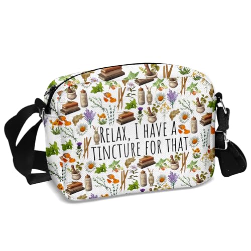 MAOFAED Mystical Herbs Theme Crossbody Bag for Herbalist, Herbalism Studies Present, Relax I Have A Tincture for That