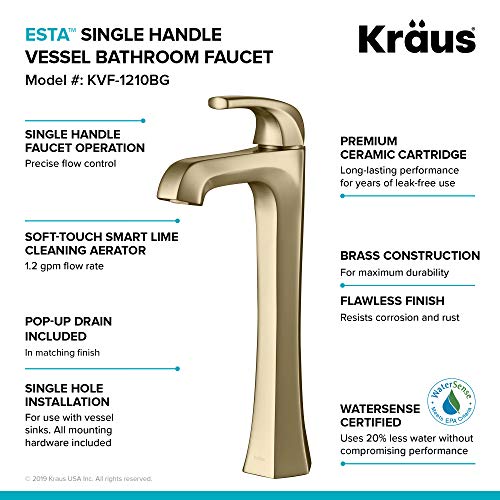 Kraus Kvf-1210Bg Esta Single Handle Vessel Bathroom Faucet With Pop-Up Drain, Spot Free Brushed Gold #TOP5
