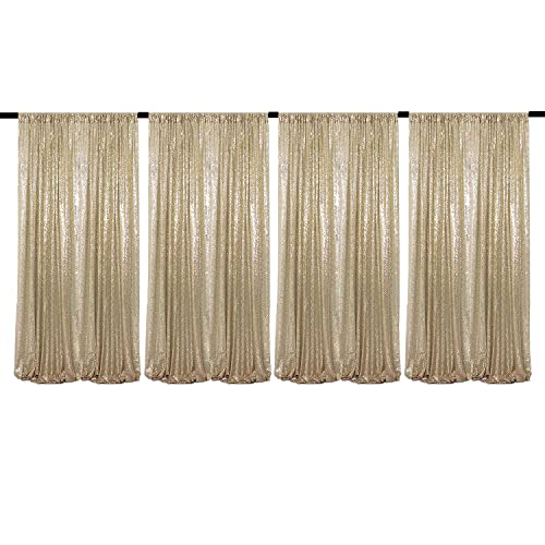 JYFLZQ Champagne Sequin Backdrop Curtains 2ft x 8ft 4 Panel Glitter Photo Booth Backdrops Sparkly Photography Background Drapes for Parties Wedding Bridal Showers
