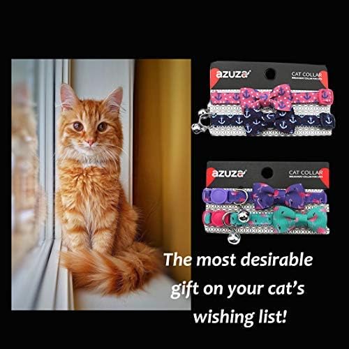 azuza Cat Collar with Bowties 2 Pack Safety Breakaway Cat Collar with Removable Bell, Anchors Aweigh