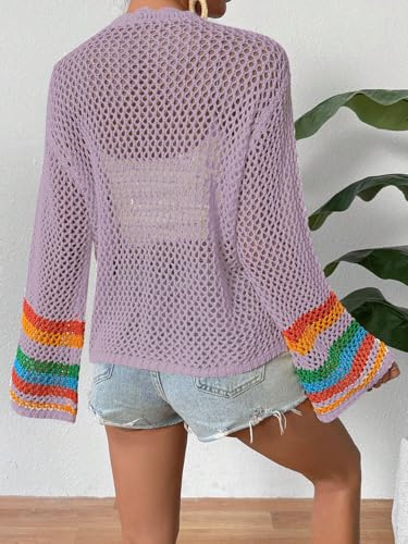 Image of SHENHE Women's Floral Crochet Cardigan Hollow Out Open Front Long Sleeve Cardigan Sweater