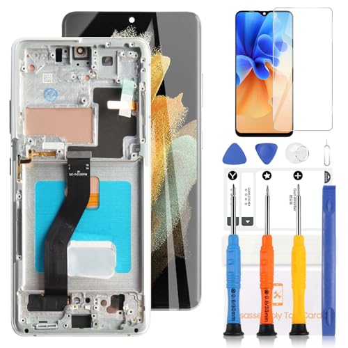 OLED Schermo LCD per Samsung Galaxy S21 Ultra 5G SM-G998B SM-G998U SM-G998W Sostituzione dello LCD Display Touch Screen Digitizer Assembly con StrumentiNero con Cornice
