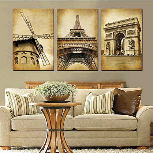 Tableau Paris vintage en 3 panneaux pour décoration murale de salon