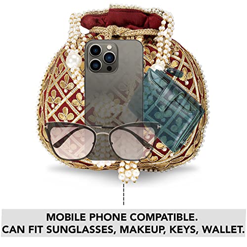Image of Aheli Embroidered Potli Bag Gift for Women Handmade Ethnic Purse Evening Handbags Stylish Bridal Fashion Clutch Bag
