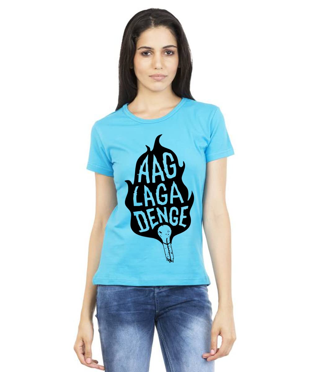 Caseria Women's Cotton Biowash Graphic Printed Half Sleeve T-Shirt - Aag Laga Denge