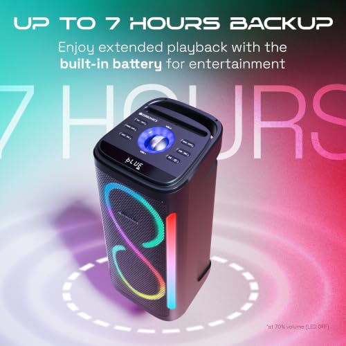 Image of ZEBRONICS Party Fyre 650 Party Speaker, 180W RMS, Dual 16.51cm Full Range Drivers, 7h Playback, Dual Wireless Mics, Karaoke, TWS, BT v5.0, USB, mSD, AUX, Music & Mic Controls, RGB Modes, LED Display