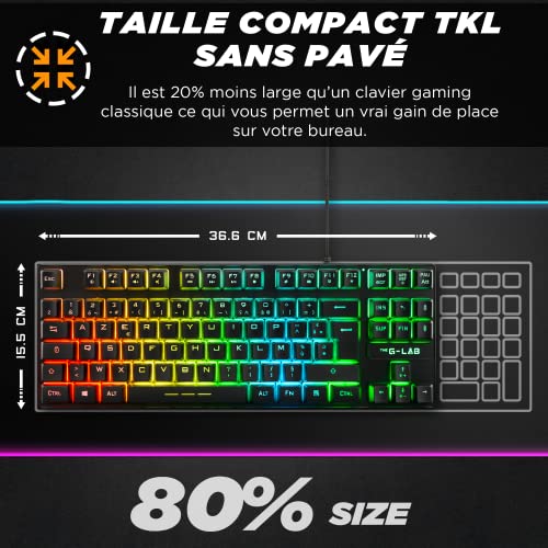 The G-Lab Keyz Caesium TKL Tastiera Gamer TKL 87 Tasti cablati USB AZERTY Francese, Retroilluminazione a LED Multicolore - Tastiera da gioco compatta senza tastierino numerico per PC/PS4/PS5- New - Tastiera gaming - Immagine 1