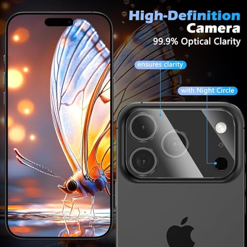 Image of CLITZ 2 Pack Camera Lens Protector for iPhone 17 Pro Max (6.9 inch), 9H Tempered Glass Camera Lens Cover, Scratch Resistant, Anti-Fingerprint, HD Clear, Bubble Free Easy Installation, Case Friendly Full Coverage Protection