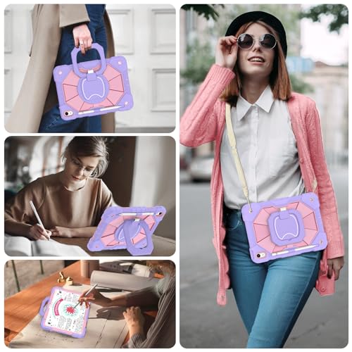 Image of WESOROL Case for iPad (A16) 11th /10th Generation 2025 /2022 with Screen Protector Rotating Stand Pencil Holder iPad Case 10th Generation Shockproof Cover for iPad 11th /10th Gen Cases,Purple Rose
