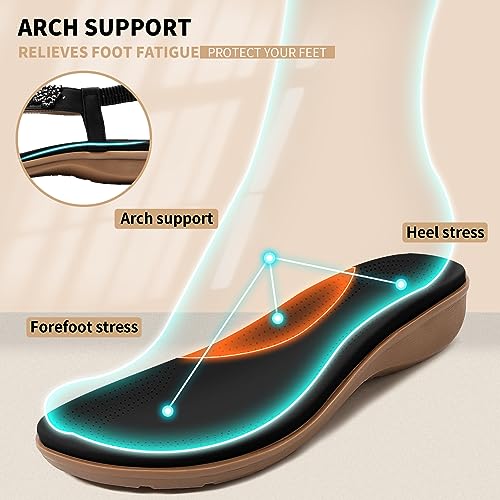 Image of Littleplum Womens Sandals Arch Support Slingback Rhinestone Dressy Sandals Comfort Summer Shoes Ankle Strap Elastic Flats for Beach Walking