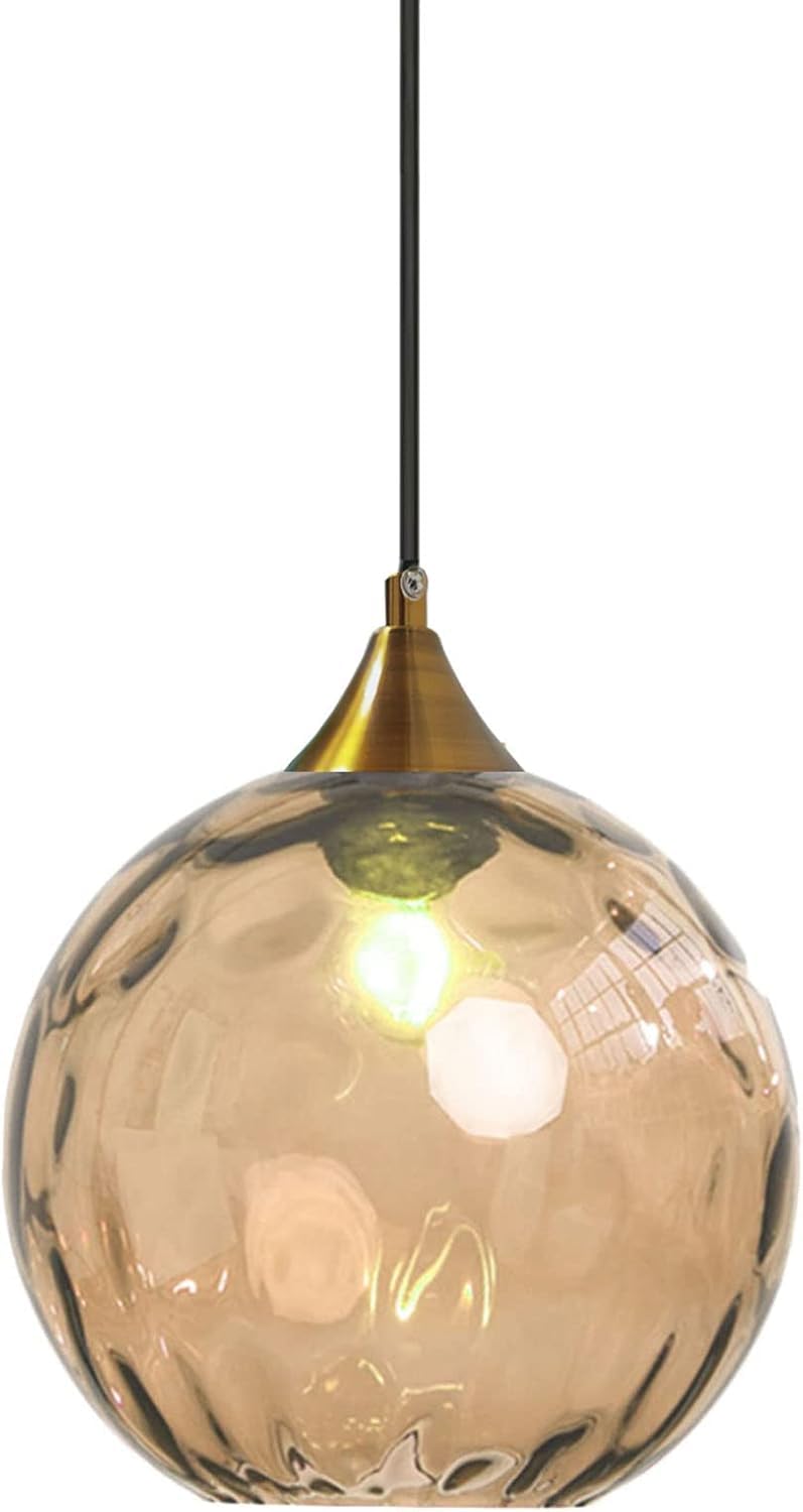 Lampadario a Sospensione a Sfera in Vetro Ondulato con Finitura Oro Lampada a Sospensione a Soffitto Industriale Vintage E27 Per Sala da pranzo Cucina - Ambra