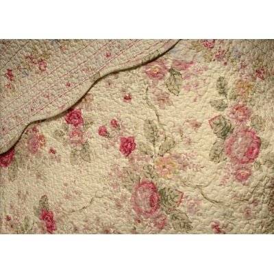Finely Stitched Romantic Roses Bedding Cotton Quilt Set Queen Size - Includes 4Pc Bed Sheet Grippers Straps #TOP2