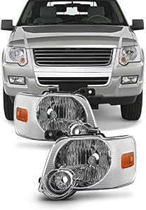AKKON - For 06-10 Ford Explorer/Sport Trac Chrome Clear Headlights Front Lamps Direct Replacement Left + Right