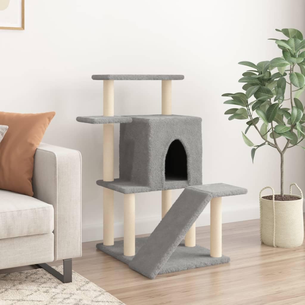 Homgoday Tiragraffi per gatti con tiragraffi in sisal, grigio chiaro, 97 cm, torre tiragraffi multilivello con scala e condomini, centro attività per gatti da interni, tipo 1