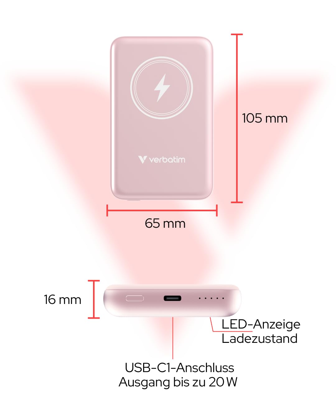 Verbatim Charge'n'Go MagSafe Powerbank 10000mAh 15W PD20W USB-C Rosa