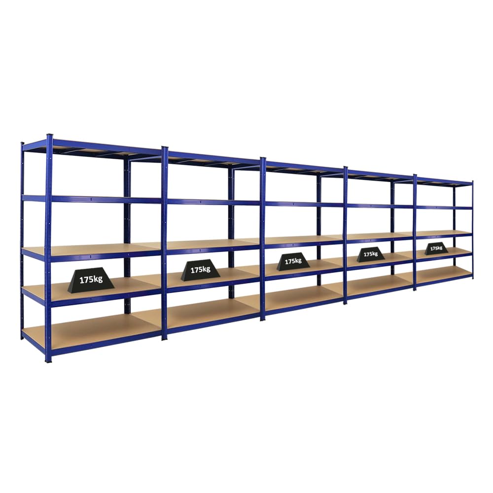 PROREGAL Mega Deal5x Étagère Robuste Taurus | HxLxP 180x120x60cm | Charge Totale 175kg | Bleu | de Cave, Enfichable et de Garage