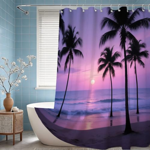 Rideau de douche anti moisissure 3D tropical imperméable en polyester - 3