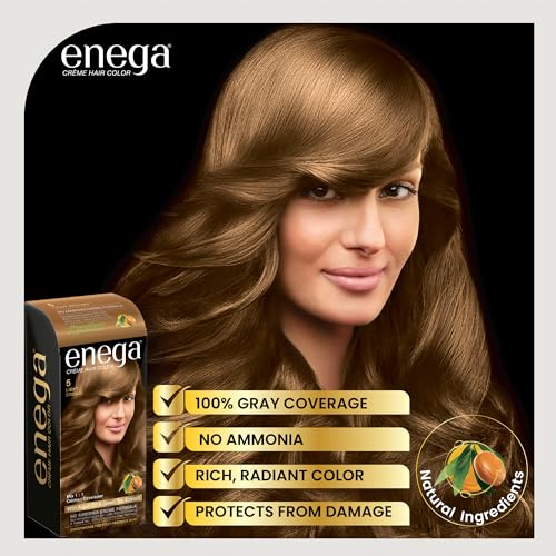 Image of Enega No Ammonia Grey Coverage Long Lasting Creme Hair Color with Argan Oil & Green Tea Extract - Pack of 1(150 ML) (Light Brown)
