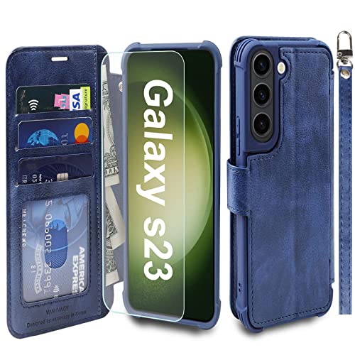 VANAVAGY Compatible for Galaxy S23 Wallet Case, 12ft Drop Protection, RFID Blocking PU Leather Flip Cover