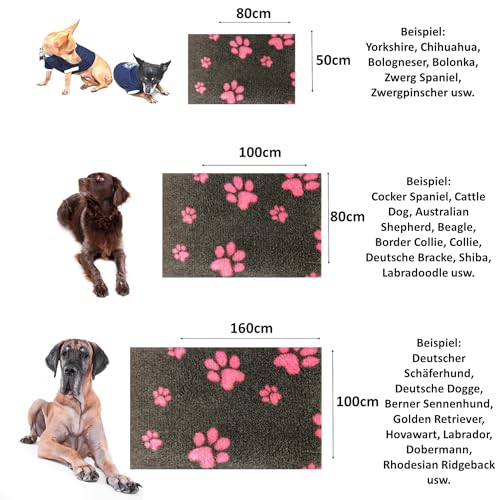 elropet Hundematte vetbed für kleine Hunde & große Hunde/Premium 22mm hohe Qualitätsstufe/Hundedecke S/M/L (Dunkelgrau + Pinke Pfote, S 80cm X 50cm)