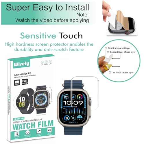 Image of Wisely |3pcs| Screen Guard Protector For Apple Watch Ultra /Ultra 2 49mm iwatch Nano Flexible Glass, Bubble Free, Easy installation kit, HD Clear, Full Cover