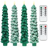 Spoyletto Set di 4 candele natalizie a LED con telecomando e timer, candele di vera cera tremolanti, funzionanti a batteria, sicure senza fiamma per la decorazione dell