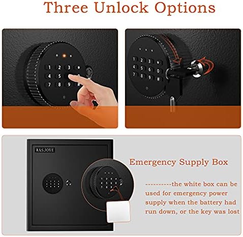 38.5L Security Cabinet Safe ,WASJOYE Safe Cash Box with Double Digital Keypad Safety Key Lock for Home Business Office Hotel Money Document Jewelry Passport (40x38x31 cm)