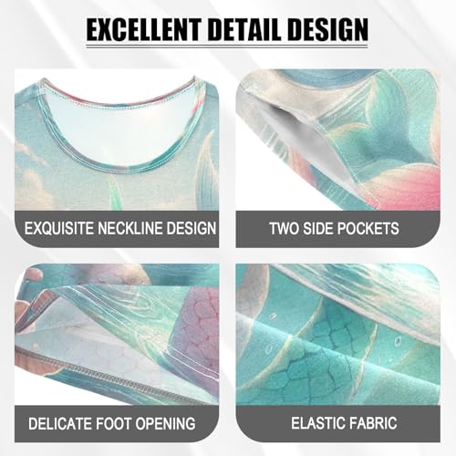 Mermaid Sea Pajama Set Short Sleeve Summer Pajamas Sleepwear Nightwear Set Cotton 5Y4