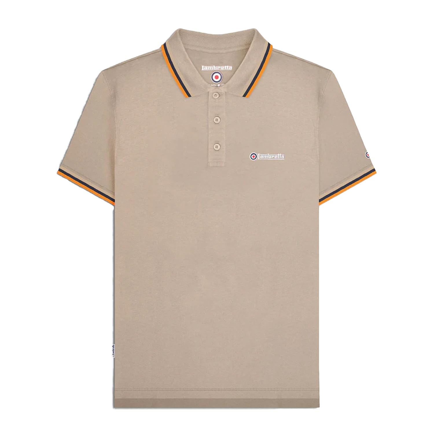 Lambretta Mens Tipped Polo (UK, Alpha, 4XL, Regular, Regular, Chashew/Stone/Navy/Orange)