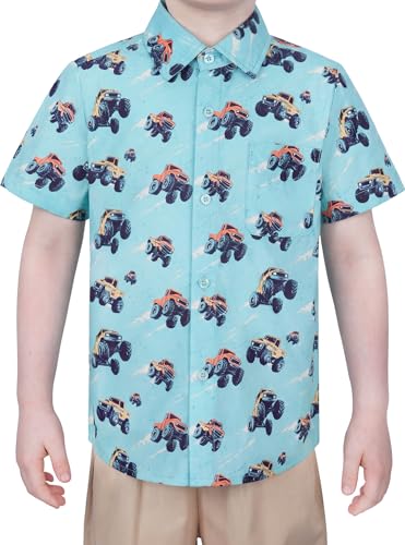 Image of Boys Hawaiian Button Down Shirt, Pure Combed Cotton Short Sleeve Size 3-15Y