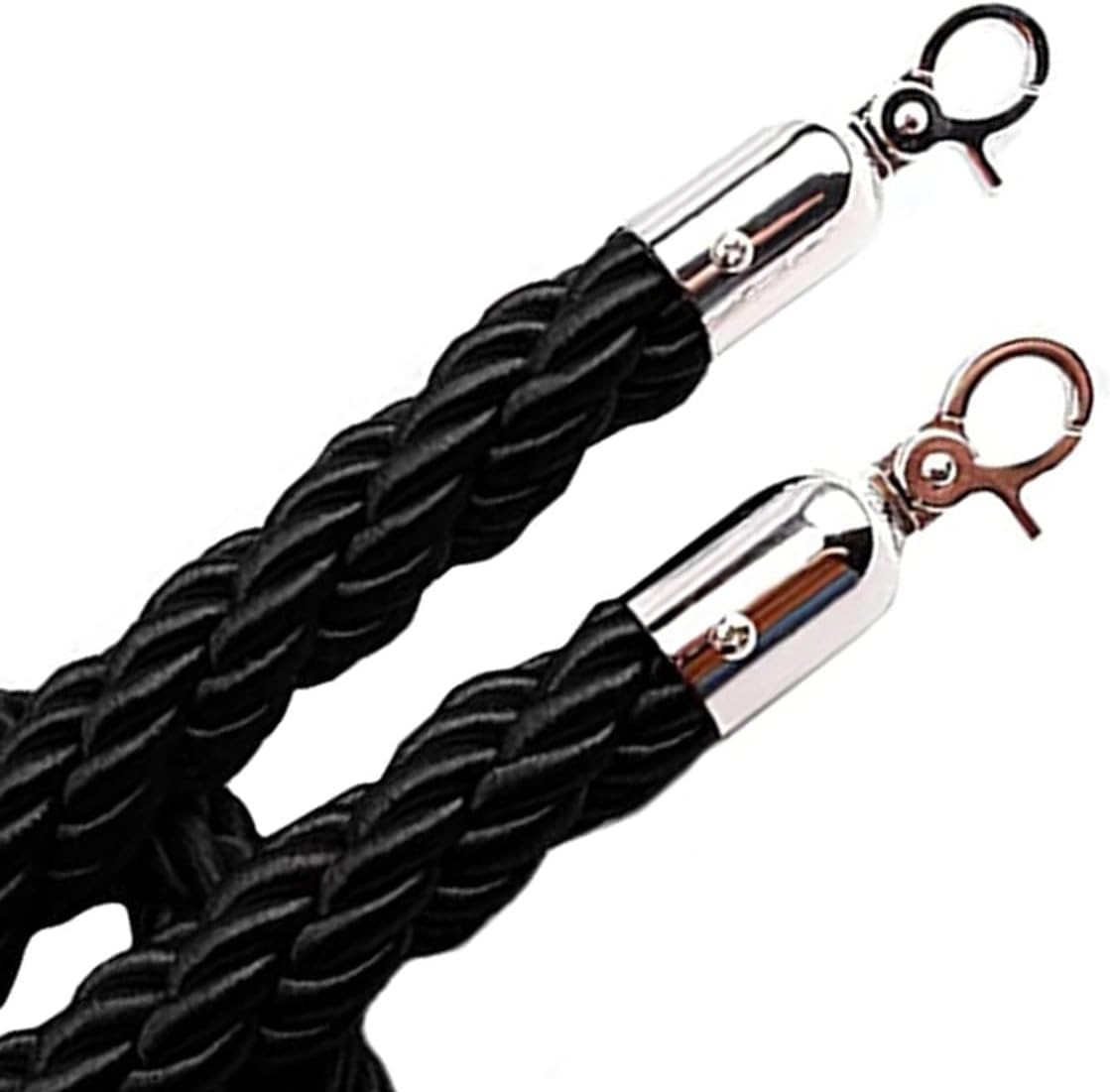 Queue Barrier Ropes with Silver Hook, Stanchion Rope 1/1.5/2/2.5/3meter, Crowd Control Rope, Braided Hemp Rope for Queue Divider (Black 1.5meter)