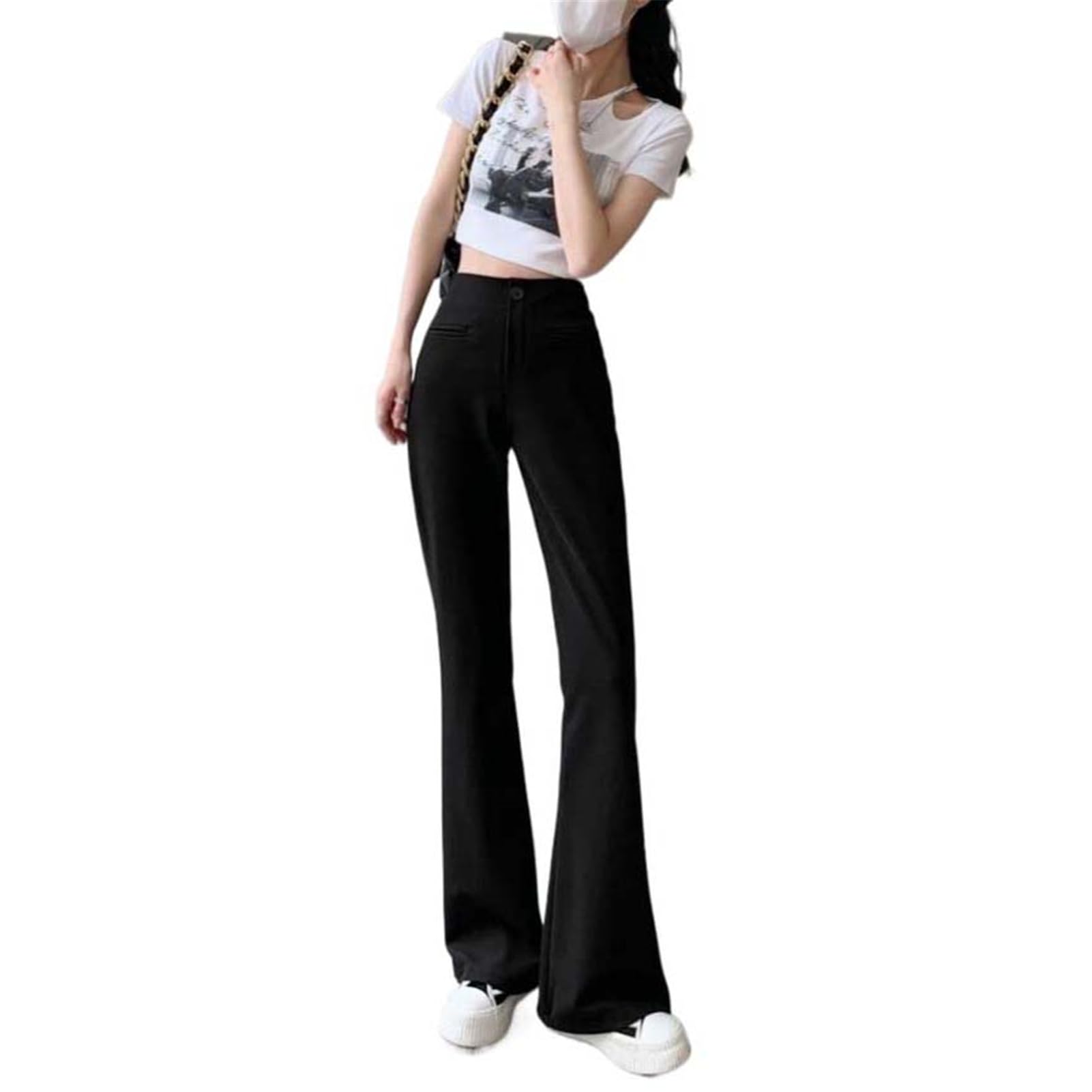 JYHBHMZG Stretched Flare Pants Women Spring Summer High-Waisted Trousers Versatile Tight-Fitting Slim Pants Black