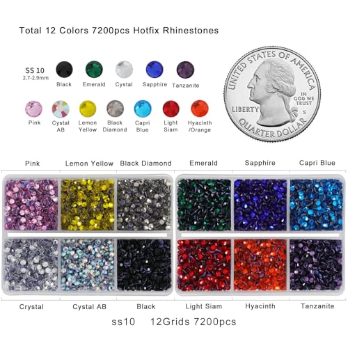 Image of Hotfix Rhinestones Mixed 12 Colors, SS10 /7200pcs